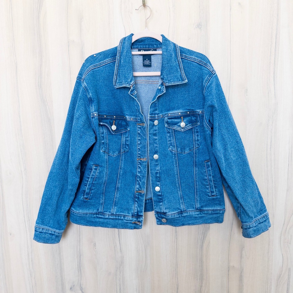 Vintage Denim & Co Womens Denim Jacket M Studded Embellished Trucker Western Y2K